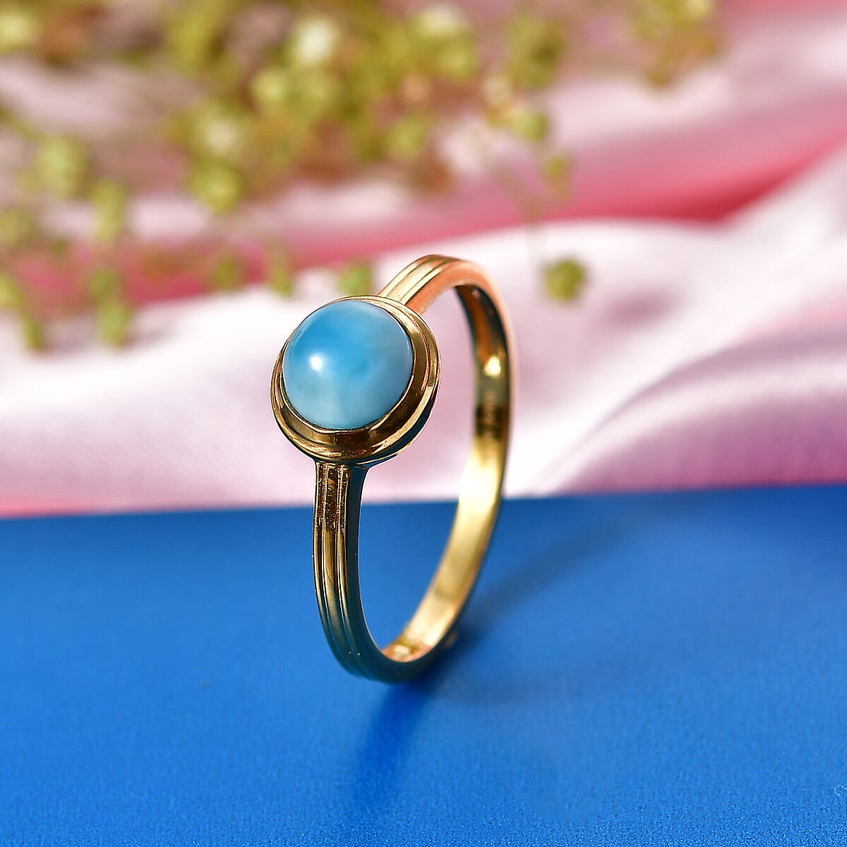 D'Joy AAA Larimar 1.30 ctw Ocean Dot Ring in 18K YG Plated Sterling Silver (Size 11.0) image number 1