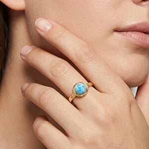D'Joy AAA Larimar 1.30 ctw Ocean Dot Ring in 18K YG Plated Sterling Silver (Size 11.0)