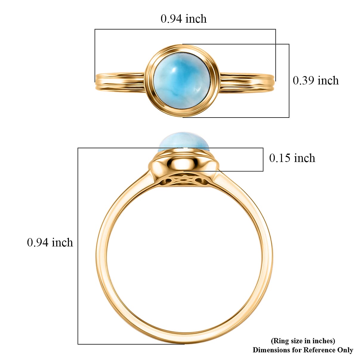 D'Joy AAA Larimar 1.30 ctw Ocean Dot Ring in 18K YG Plated Sterling Silver (Size 11.0) image number 5