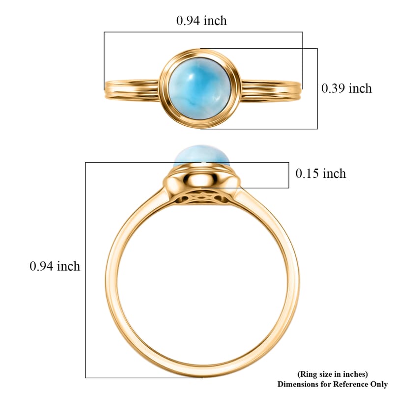 D'Joy AAA Larimar 1.30 ctw Ocean Dot Ring in 18K YG Plated Sterling Silver (Size 6.0)