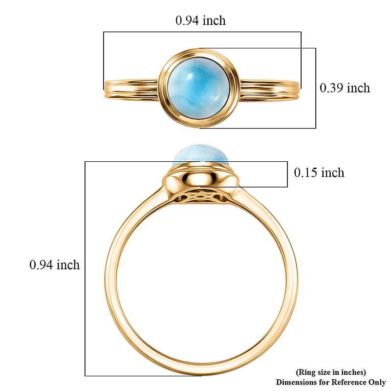 D'Joy AAA Larimar 1.30 ctw Ocean Dot Ring in 18K YG Plated Sterling Silver (Size 6.0)