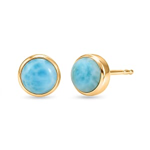 D'Joy AAA Larimar 2.25 ctw Ocean Dot Stud Earrings in 18K YG Plated Sterling Silver
