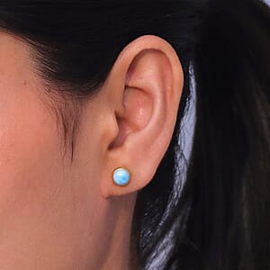 D'Joy AAA Larimar 2.25 ctw Ocean Dot Stud Earrings in 18K YG Plated Sterling Silver
