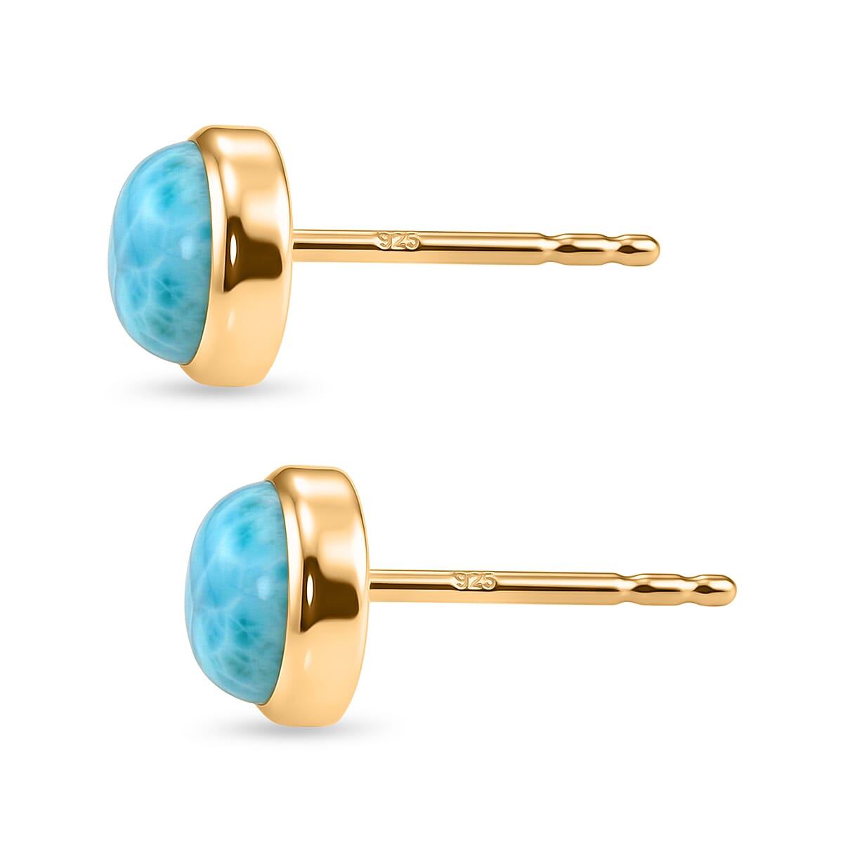 D'Joy AAA Larimar 2.25 ctw Ocean Dot Stud Earrings in 18K YG Plated Sterling Silver image number 3