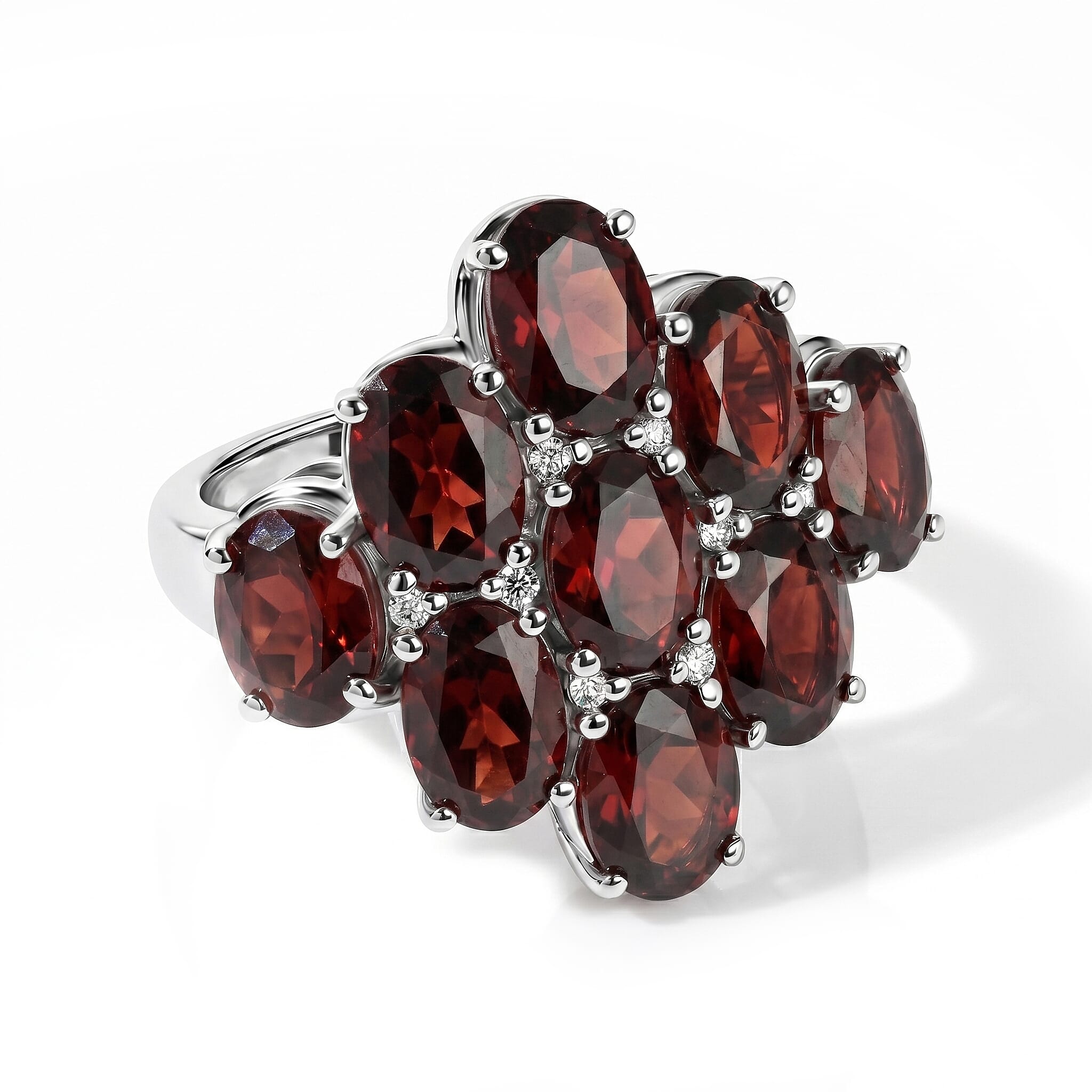 EverTrue Mozambique Garnet and White Zircon 8.80 ctw Cluster Ring in Platinum Bond (Size 8.0)