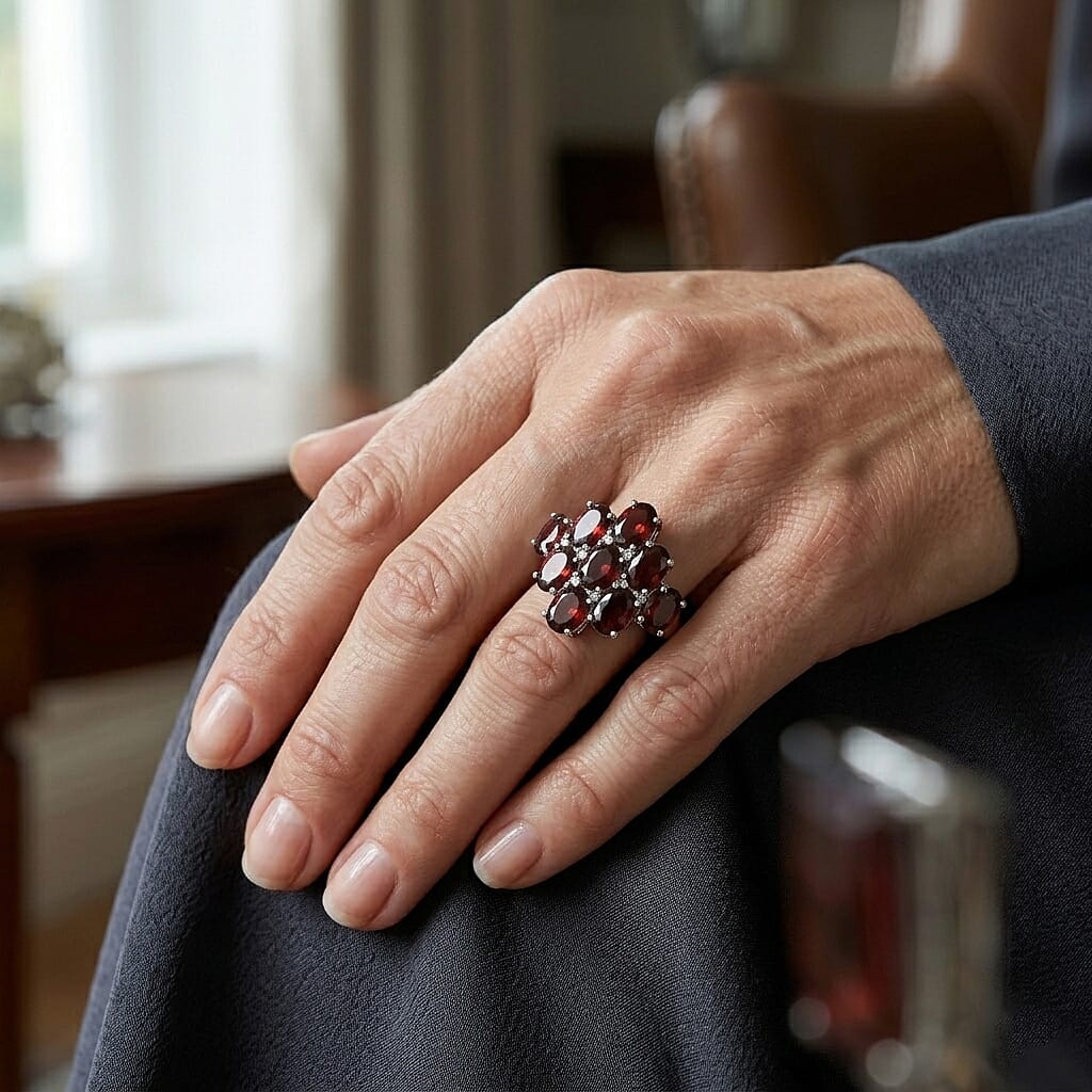 EverTrue Mozambique Garnet and White Zircon 8.80 ctw Cluster Ring in Platinum Bond (Size 8.0)
