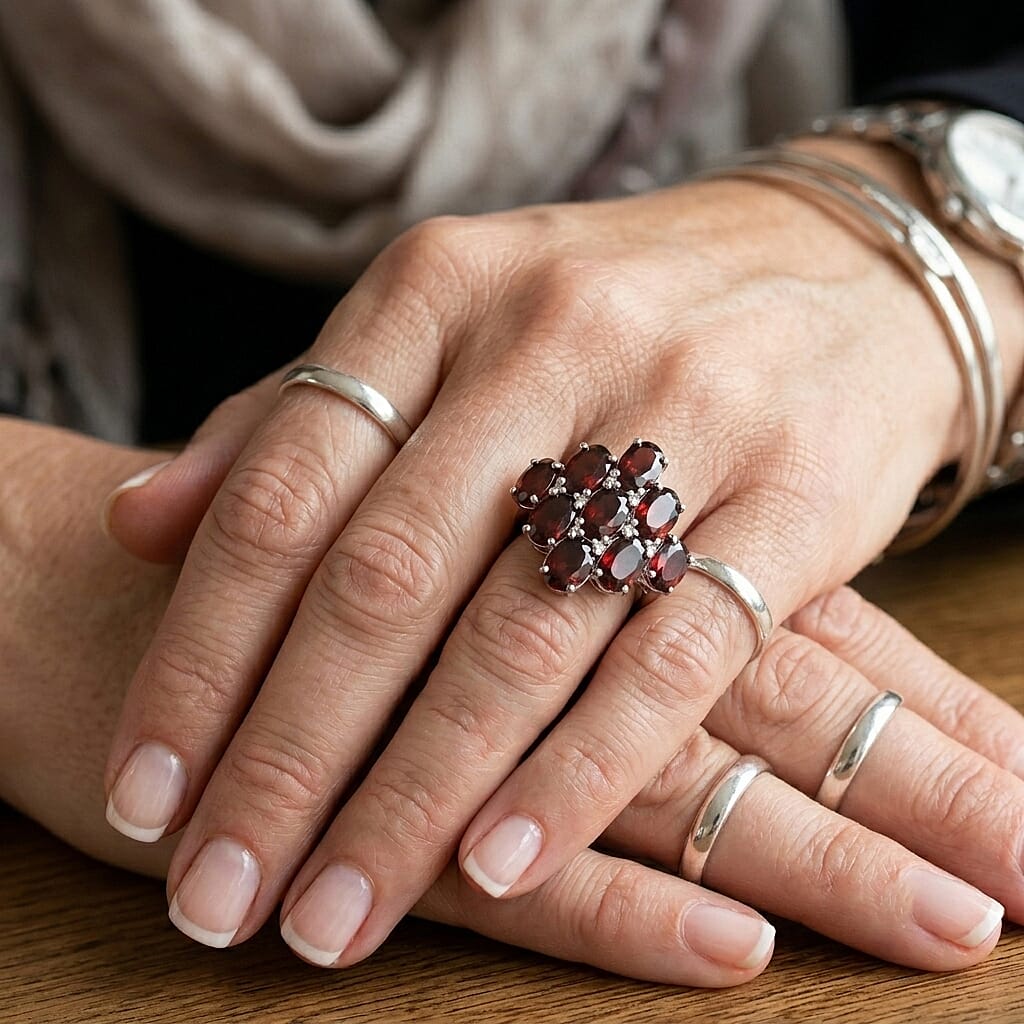 EverTrue Mozambique Garnet and White Zircon 8.80 ctw Cluster Ring in Platinum Bond (Size 8.0)