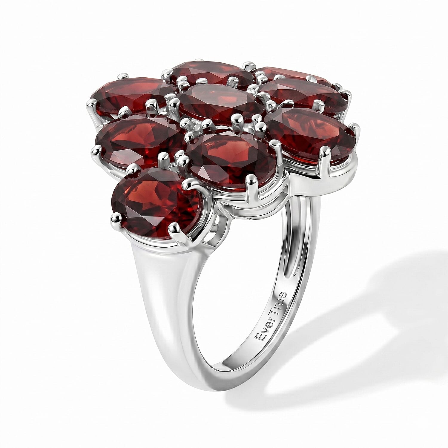 EverTrue Mozambique Garnet and White Zircon 8.80 ctw Cluster Ring in Platinum Bond (Size 8.0)