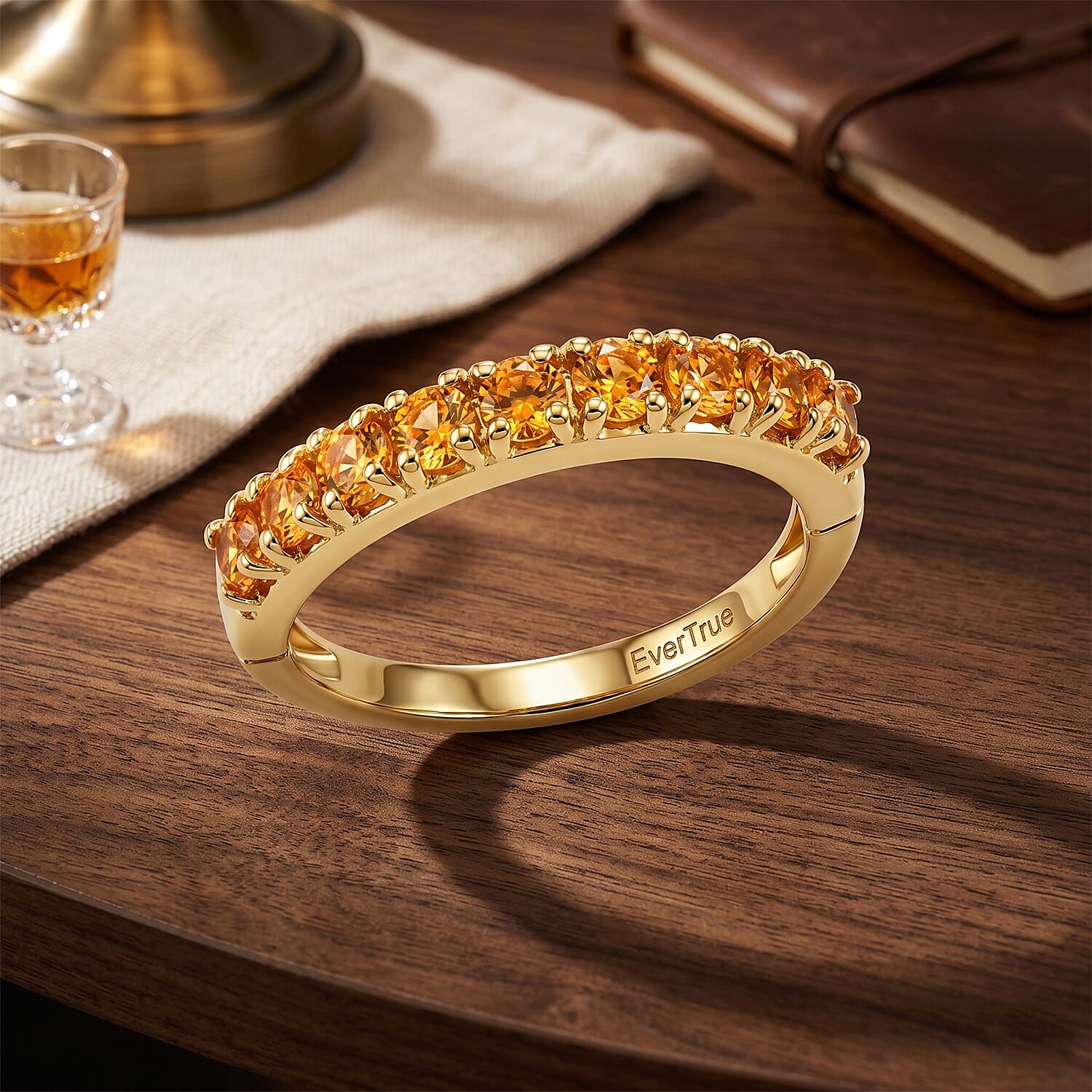 EverTrue Brazilian Citrine 1.00 ctw Band Ring in 18K YG Plated (Size 10.0)
