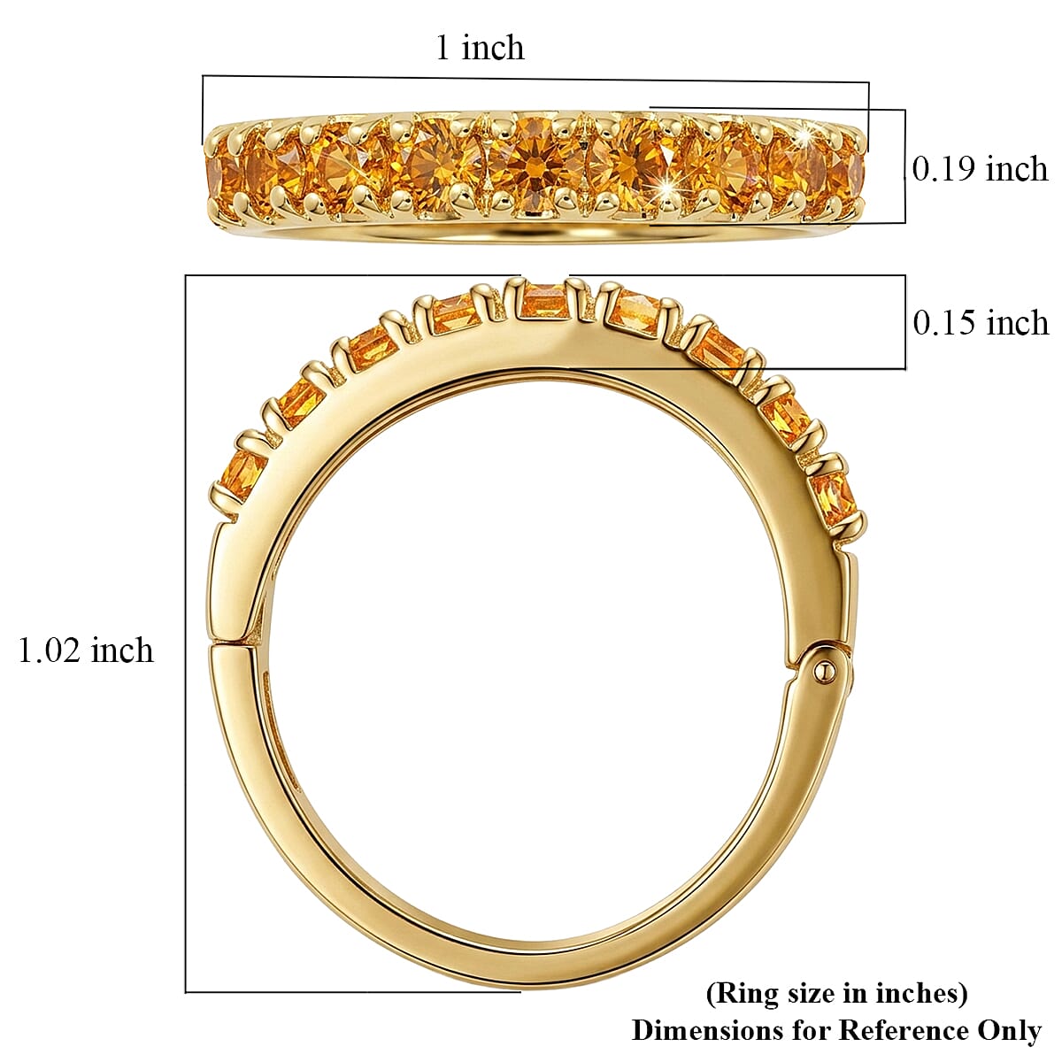 EverTrue Brazilian Citrine 1.00 ctw Band Ring in 18K YG Plated (Size 10.0)