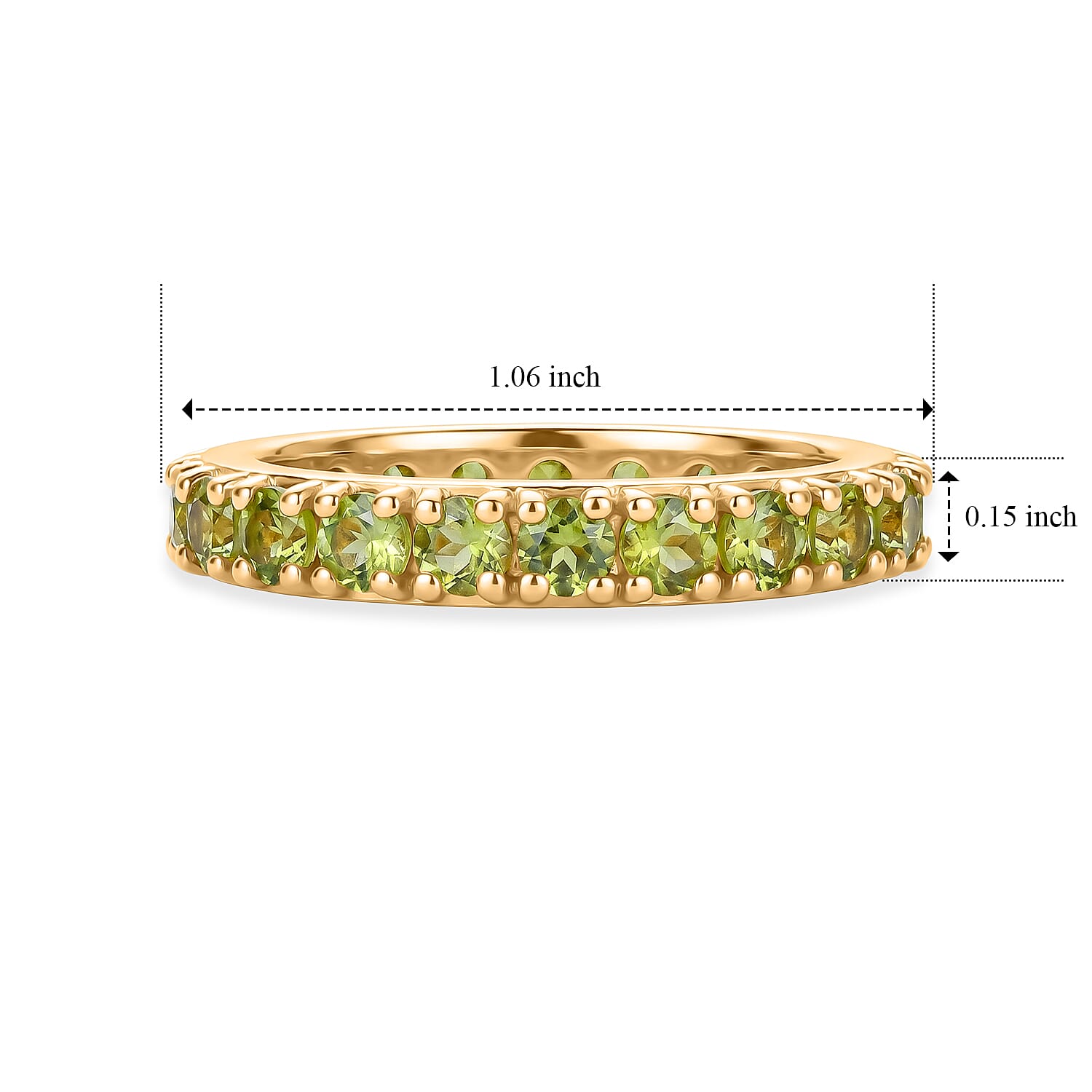 EverTrue Hebei Peridot 1.30 ctw Band Ring in 18K YG Plated (Size 10.0)