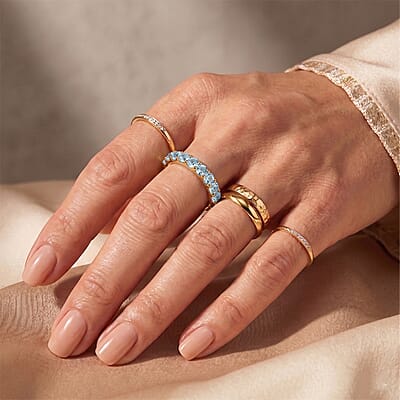 EverTrue Sky Blue Topaz 1.25 ctw Band Ring in 18K YG Plated (Size 7.0)