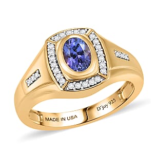 D'Joy Tanzanite and Moissanite 1.10 ctw Men's Ring in 18K Vermeil Yellow Gold Over Sterling Silver (Size 13.0)