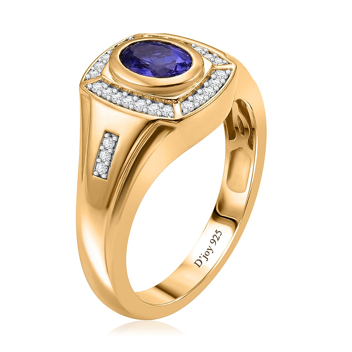 D'Joy Tanzanite and Moissanite 1.10 ctw Men's Ring in 18K Vermeil Yellow Gold Over Sterling Silver (Size 13.0) image number 3