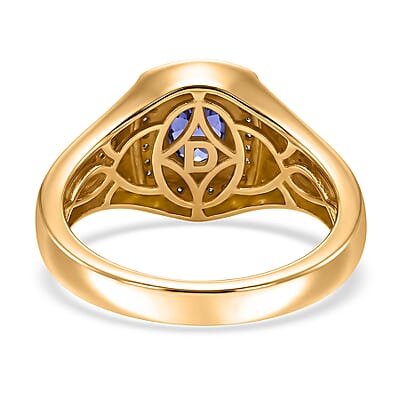D'Joy Tanzanite and Moissanite 1.10 ctw Men's Ring in 18K Vermeil Yellow Gold Over Sterling Silver (Size 13.0)