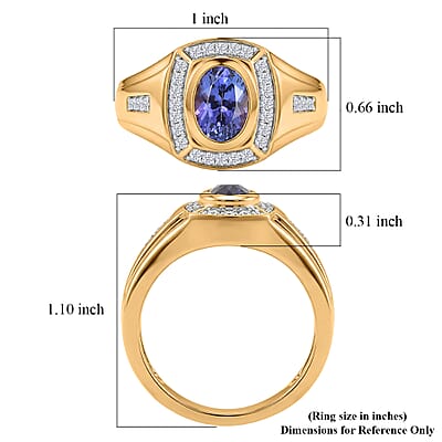 D'Joy Tanzanite and Moissanite 1.10 ctw Men's Ring in 18K Vermeil Yellow Gold Over Sterling Silver (Size 13.0)