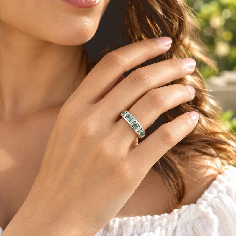 EverTrue Green Kyanite and Moissanite 2.15 ctw Band Ring in Platinum Bond (Size 6.0)
