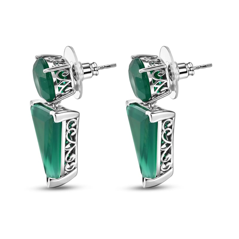 EverTrue Green Onyx 18.50 ctw Stud Earrings in Platinum Bond