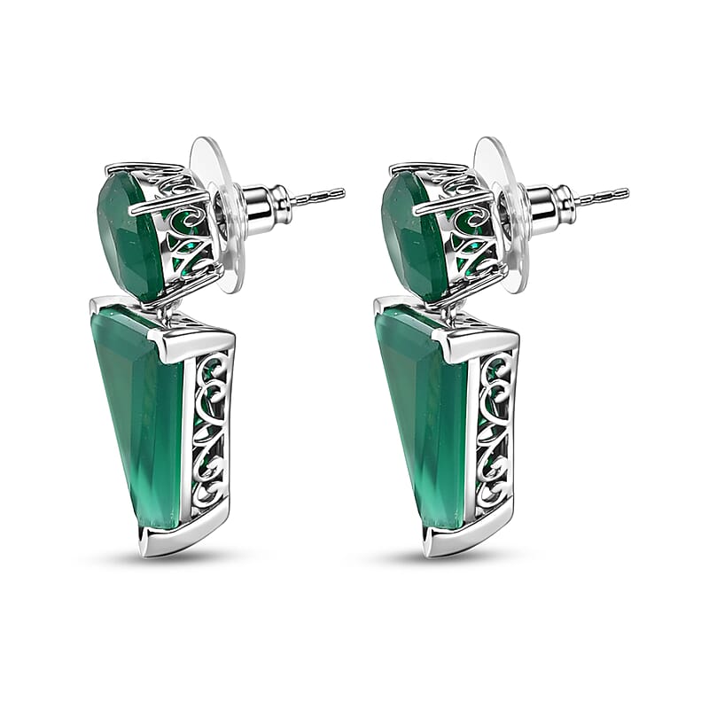 EverTrue Green Onyx 18.50 ctw Stud Earrings in Platinum Bond