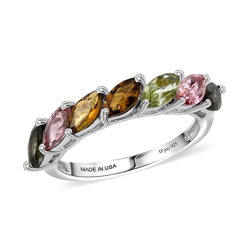 D'Joy Multi-Tourmaline 1.50 ctw 7 Stone Ring in Platinum Over Sterling Silver (Size 9.0)