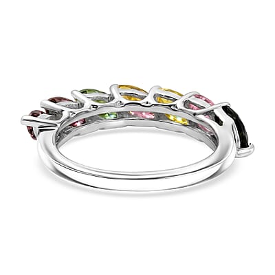 D'Joy Multi-Tourmaline 1.50 ctw 7 Stone Ring in Platinum Over Sterling Silver (Size 9.0)