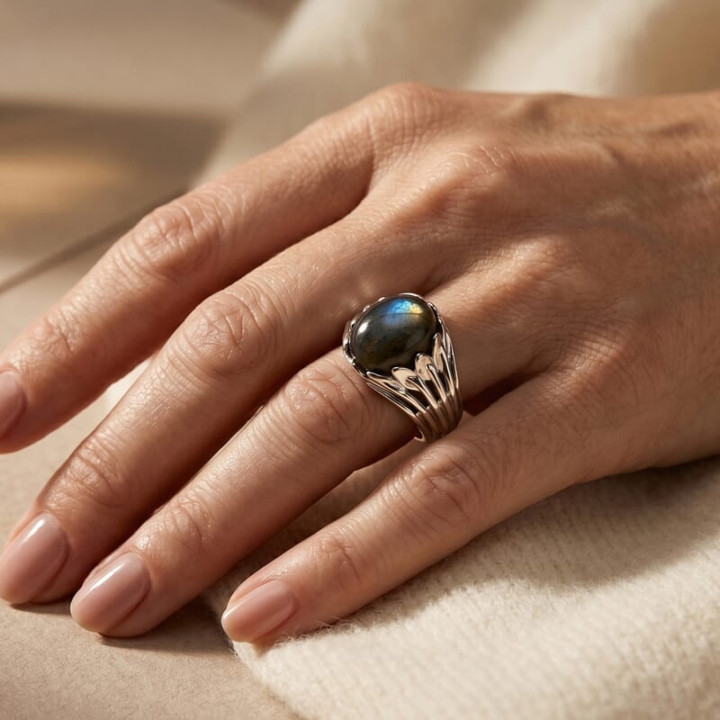 EverTrue Malagasy Labradorite 3.50 ctw Ring in Platinum Bond (Size 8.0)