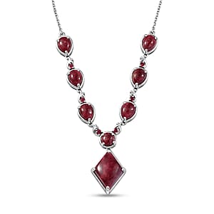 EverTrue Premium Norwegian Thulite and Orissa Rose Garnet 21.10 ctw Drop Line Necklace in Platinum Bond 18-20 Inches