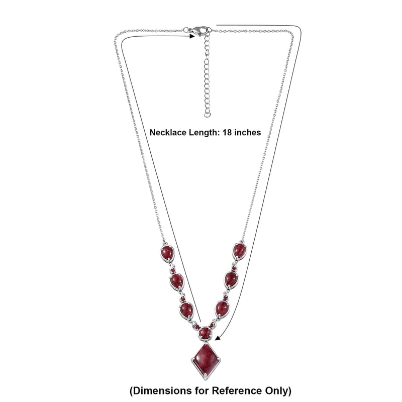 EverTrue Premium Norwegian Thulite and Orissa Rose Garnet 21.10 ctw Drop Line Necklace in Platinum Bond 18-20 Inches