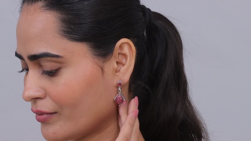 EverTrue Premium Norwegian Thulite and Orissa Rose Garnet 17.70 ctw Drop Line Earrings in Platinum Bond (Ships in 10-12 Days)