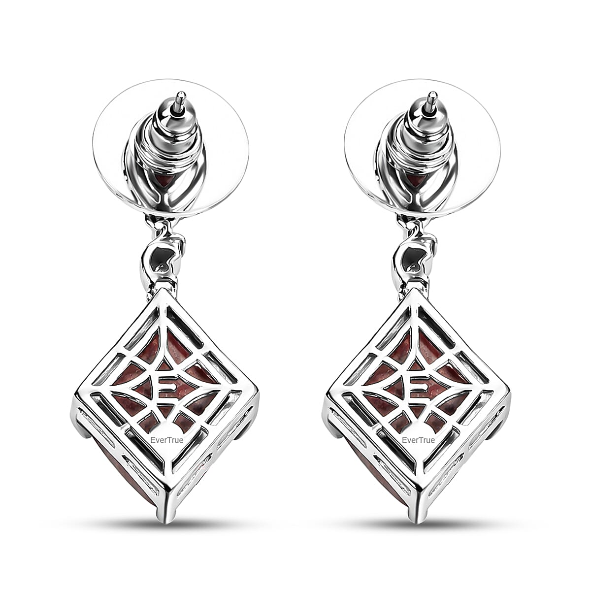 EverTrue Premium Norwegian Thulite and Orissa Rose Garnet 17.70 ctw Drop Line Earrings in Platinum Bond