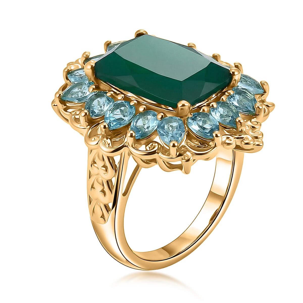 EverTrue Verde Onyx and Apatite 9.10 ctw Cluster Ring in 18K YG Plated (Size 6.0) image number 3