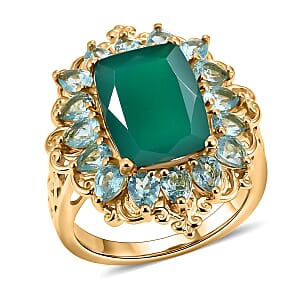EverTrue Verde Onyx and Apatite 9.10 ctw Cluster Ring in 18K YG Plated (Size 8.0)