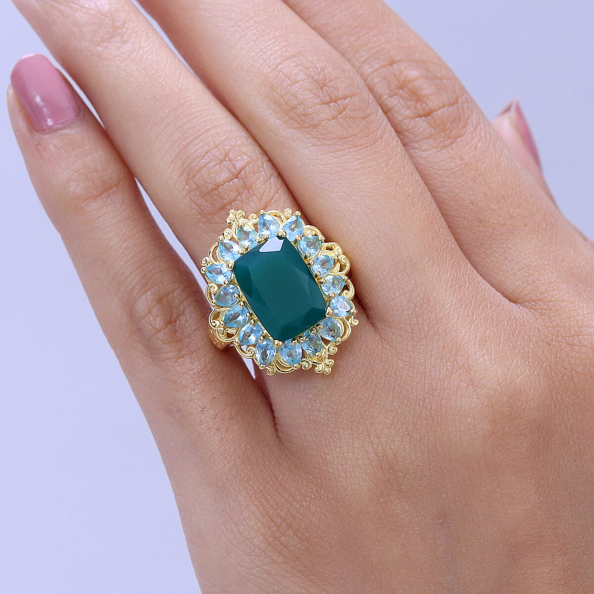 EverTrue Verde Onyx and Apatite 9.10 ctw Cluster Ring in 18K YG Plated (Size 8.0) image number 2