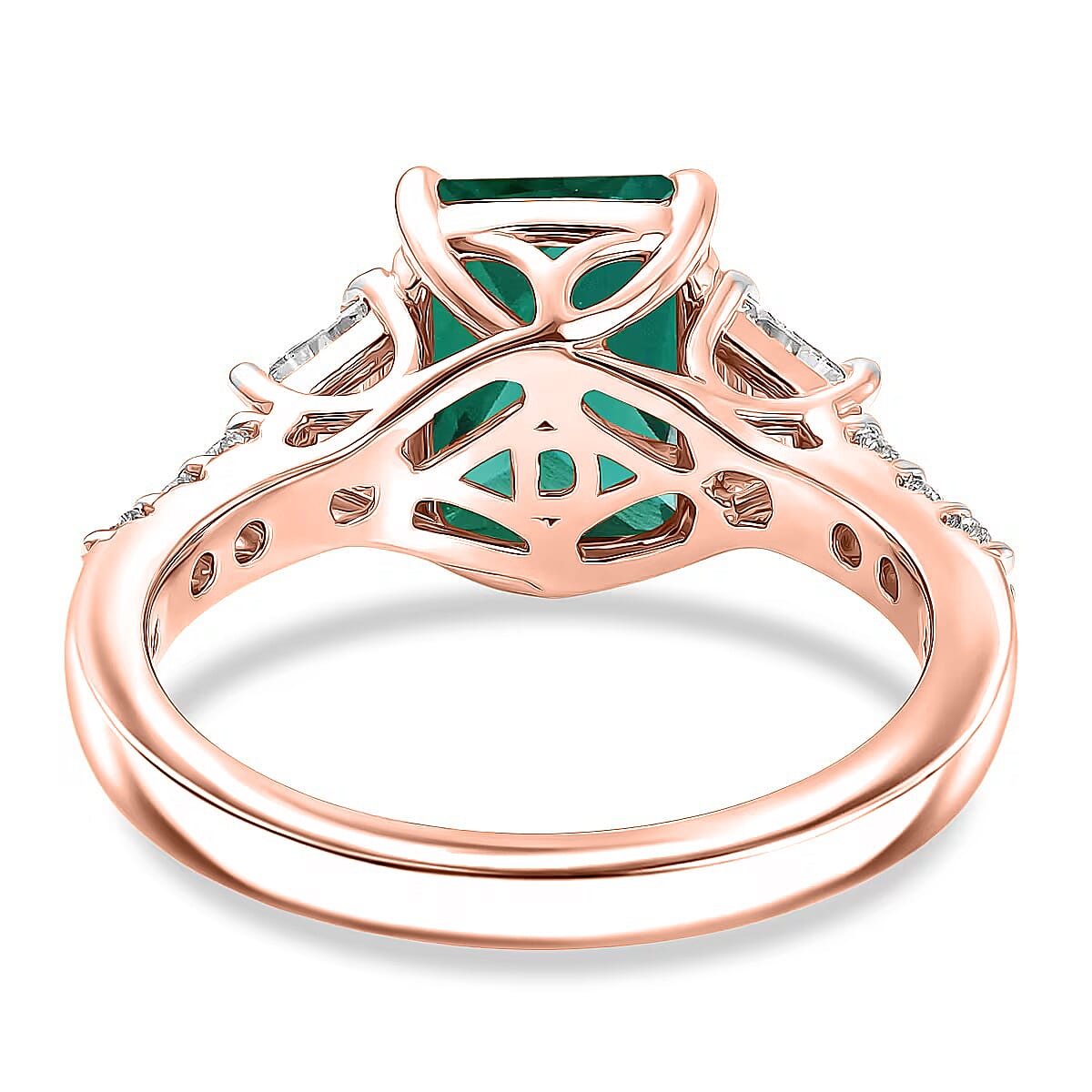 D'Joy Lab Grown Emerald and Moissanite 3.10 ctw Ring in 18K Vermeil Rose Gold Over Sterling Silver (Size 10.0)