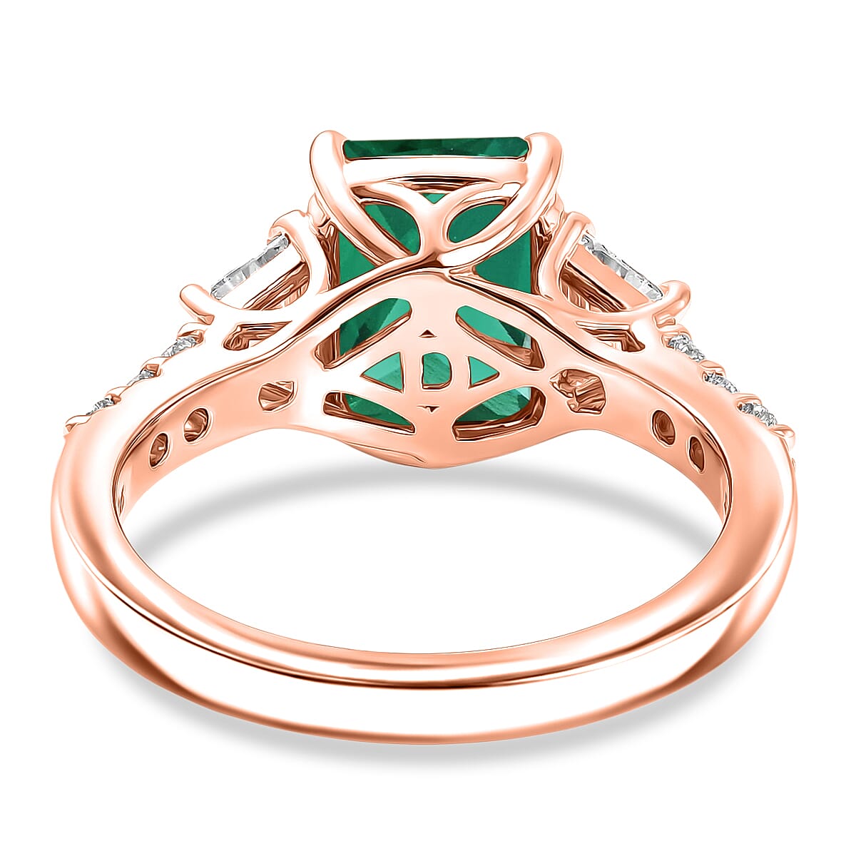 D'Joy Lab Grown Emerald and Moissanite 3.10 ctw Ring in 18K Vermeil Rose Gold Over Sterling Silver (Size 10.0) image number 4