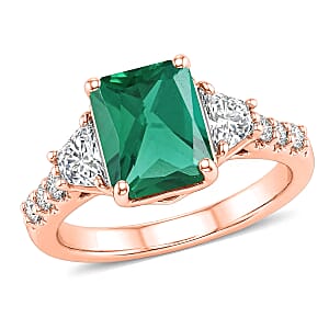 D'Joy Lab Grown Emerald and Moissanite 3.10 ctw Ring in 18K Vermeil Rose Gold Over Sterling Silver (Size 10.5)