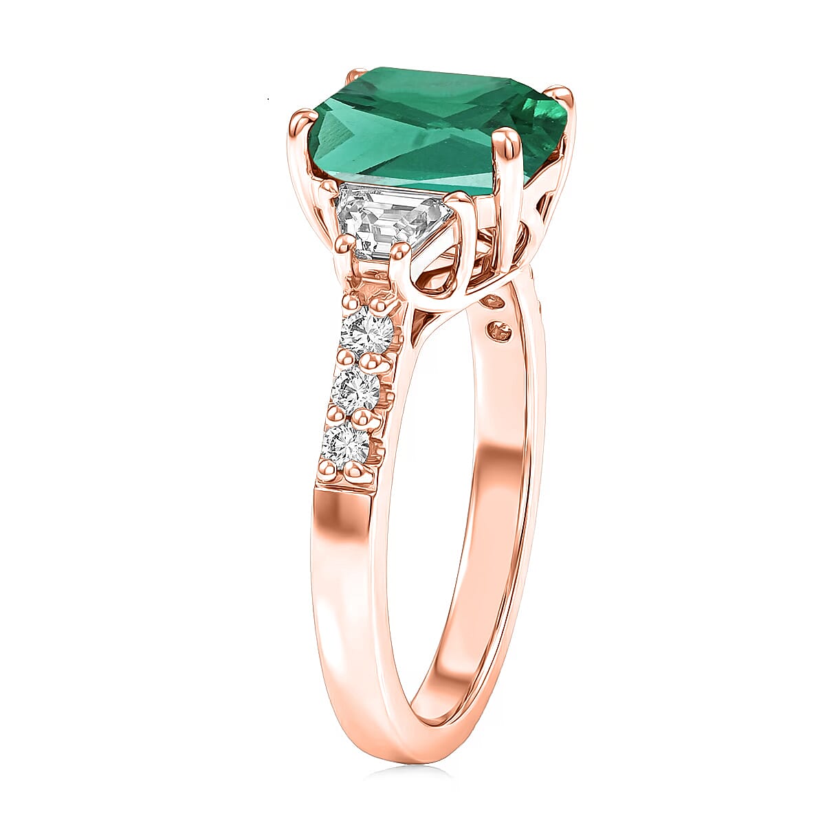 D'Joy Lab Grown Emerald and Moissanite 3.10 ctw Ring in 18K Vermeil Rose Gold Over Sterling Silver (Size 10.5) image number 3