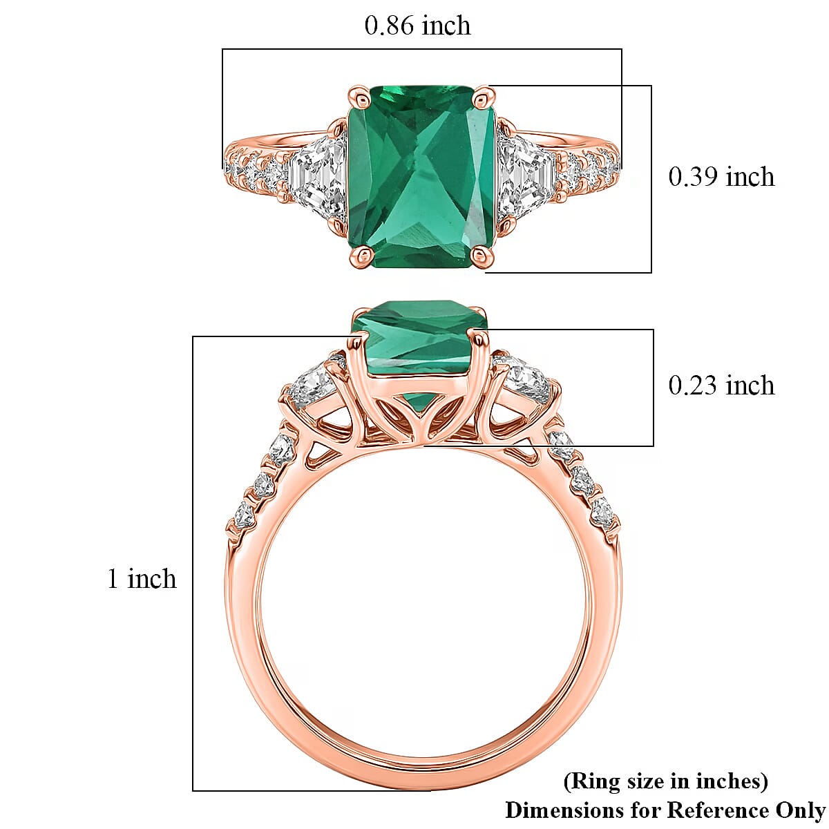 D'Joy Lab Grown Emerald and Moissanite 3.10 ctw Ring in 18K Vermeil Rose Gold Over Sterling Silver (Size 10.5) image number 5