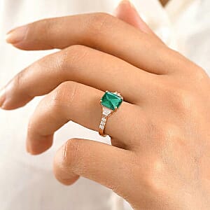 D'Joy Lab Grown Emerald and Moissanite 3.10 ctw Ring in 18K Vermeil Rose Gold Over Sterling Silver (Size 11.0)