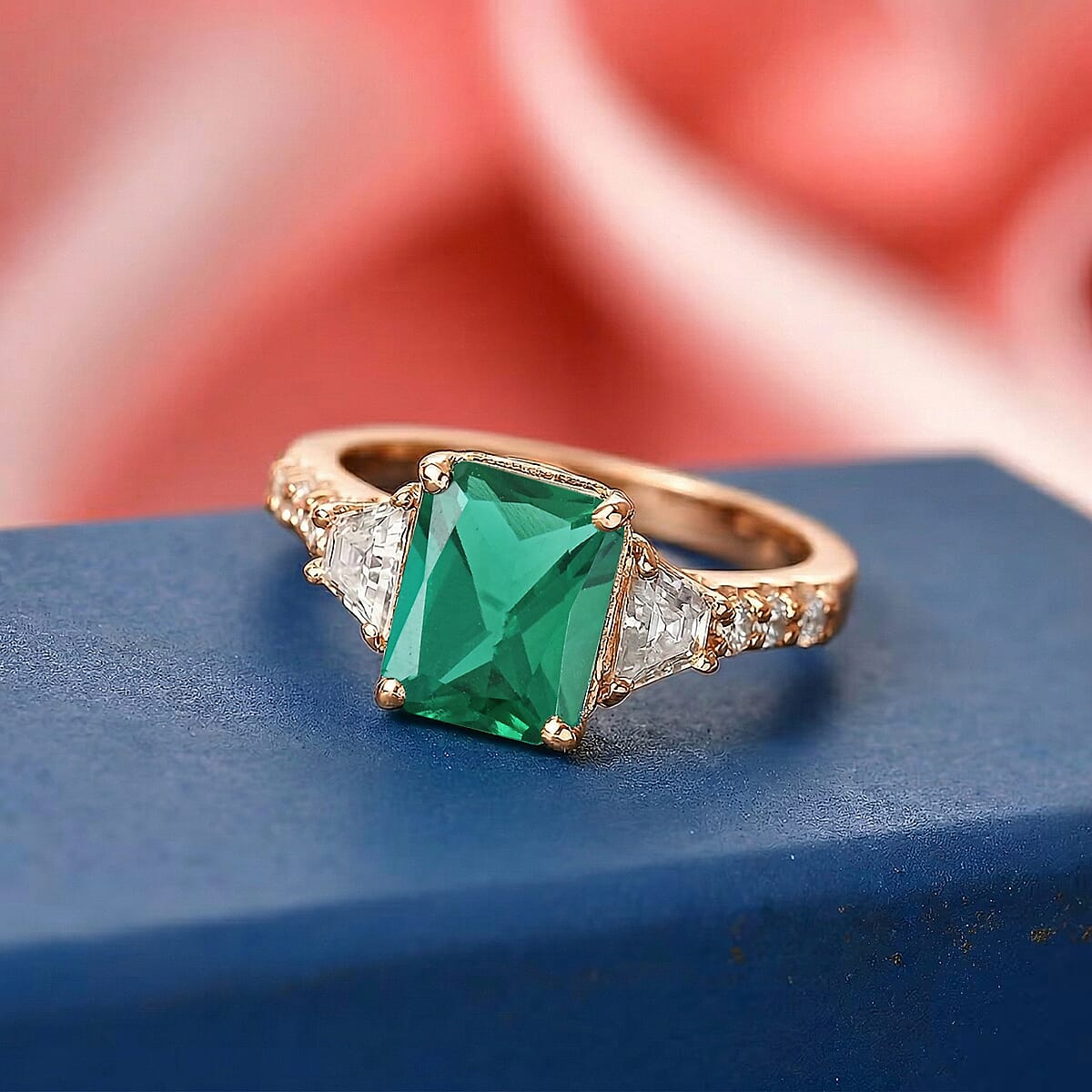 D'Joy Lab Grown Emerald and Moissanite 3.10 ctw Ring in 18K Vermeil Rose Gold Over Sterling Silver (Size 11.5) image number 1
