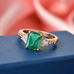 D'Joy Lab Grown Emerald and Moissanite 3.10 ctw Ring in 18K Vermeil Rose Gold Over Sterling Silver (Size 12.0)