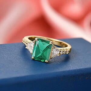 D'Joy Lab Grown Emerald and Moissanite 3.10 ctw Ring in 18K Vermeil Yellow Gold Over Sterling Silver (Size 11.5)