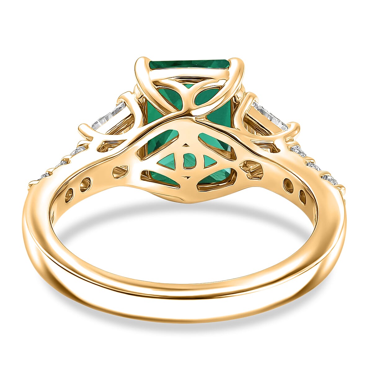 D'Joy Lab Grown Emerald and Moissanite 3.10 ctw Ring in 18K Vermeil Yellow Gold Over Sterling Silver (Size 4.5) image number 4
