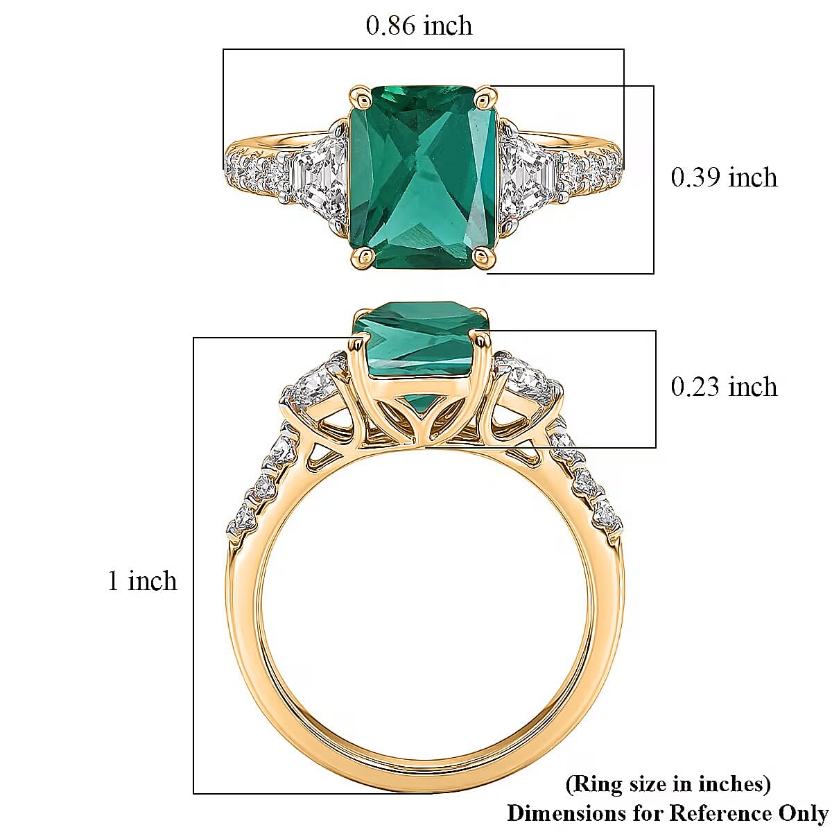 D'Joy Lab Grown Emerald and Moissanite 3.10 ctw Ring in 18K Vermeil Yellow Gold Over Sterling Silver (Size 5.0) image number 5