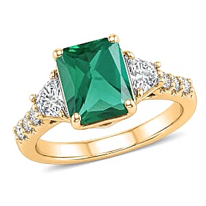 D'Joy Lab Grown Emerald and Moissanite 3.10 ctw Ring in 18K Vermeil Yellow Gold Over Sterling Silver (Size 8.0)