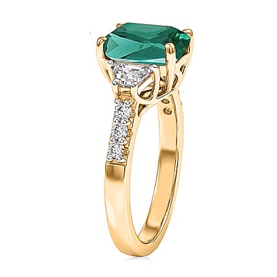 D'Joy Lab Grown Emerald and Moissanite 3.10 ctw Ring in 18K Vermeil Yellow Gold Over Sterling Silver (Size 9.0)