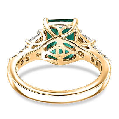 D'Joy Lab Grown Emerald and Moissanite 3.10 ctw Ring in 18K Vermeil Yellow Gold Over Sterling Silver (Size 9.0)
