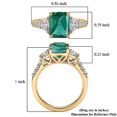 D'Joy Lab Grown Emerald and Moissanite 3.10 ctw Ring in 18K Vermeil Yellow Gold Over Sterling Silver (Size 9.0)