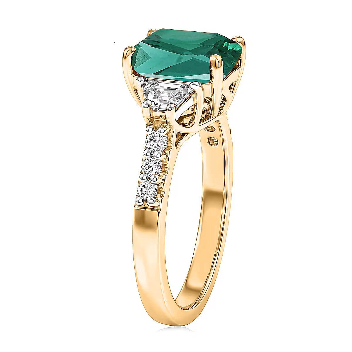 D'Joy Lab Grown Emerald and Moissanite 3.10 ctw Ring in 18K Vermeil Yellow Gold Over Sterling Silver (Size 10.0) image number 3
