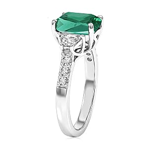 D'Joy Lab Grown Emerald and Moissanite 3.10 ctw Ring in Rhodium Over Sterling Silver (Size 8.5)